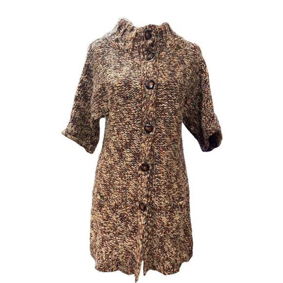 TABITHA Anthropologie Cardigan Sweater Longline Womens Large Boucle High Neck - Picture 1 of 9
